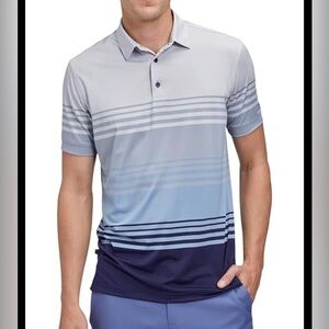 Mizzen + Main Men's XL Polo Shirt Gray Blue Striped Trim Fit‎ Stretch